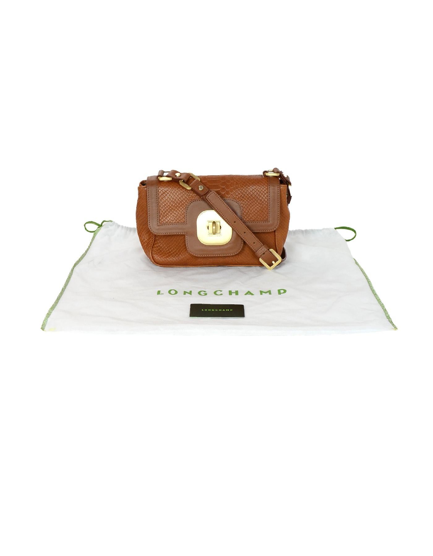Longchamp Tan Leather Embossed Python Gatsby Flap Crossbody Bag 2