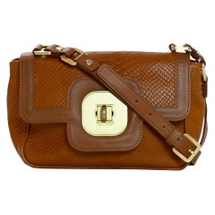 Longchamp Tan Leather Embossed Python Gatsby Flap Crossbody Bag