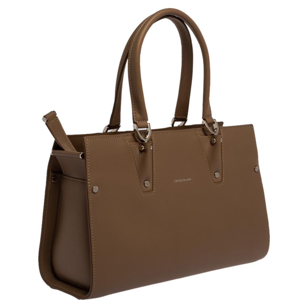 Brown Longchamp Taupe Leather Small Paris Premiere Tote