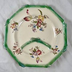 Longchamp Terre de Fer Octagonal Hand Painted Floral Asparagus Plate