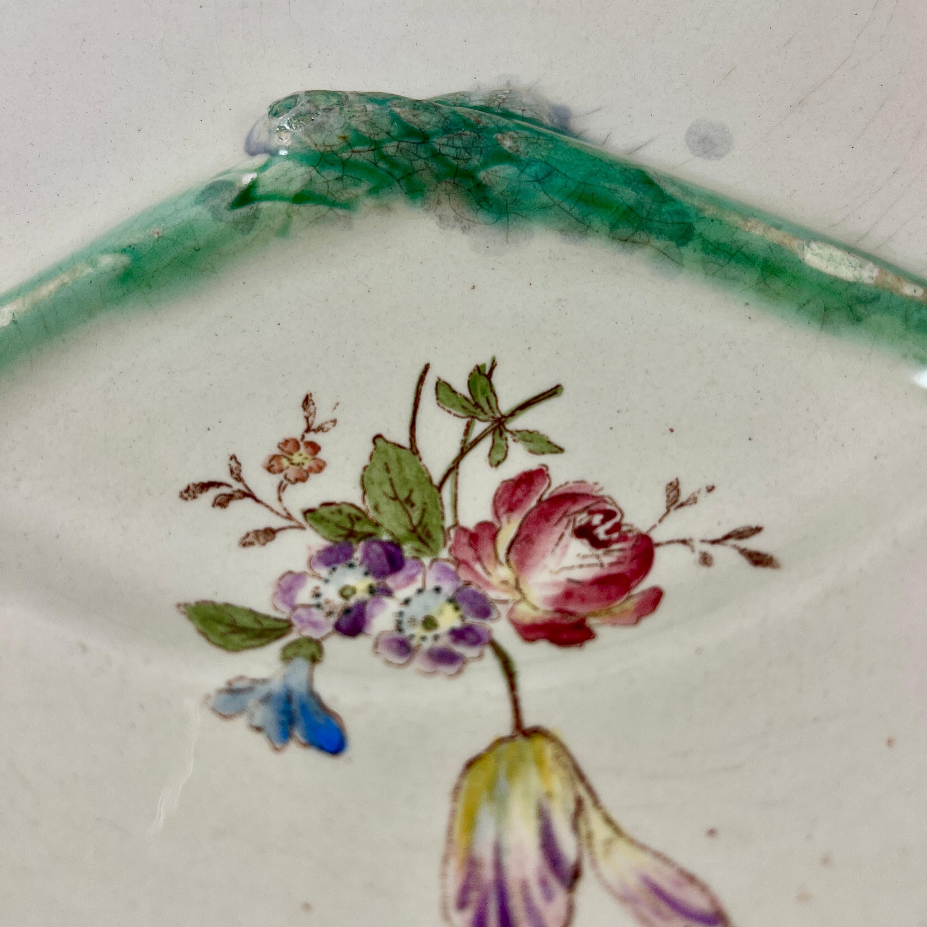 Glazed Longchamp Terre de Fer Octagonal Hand Painted Floral Asparagus Plate For Sale