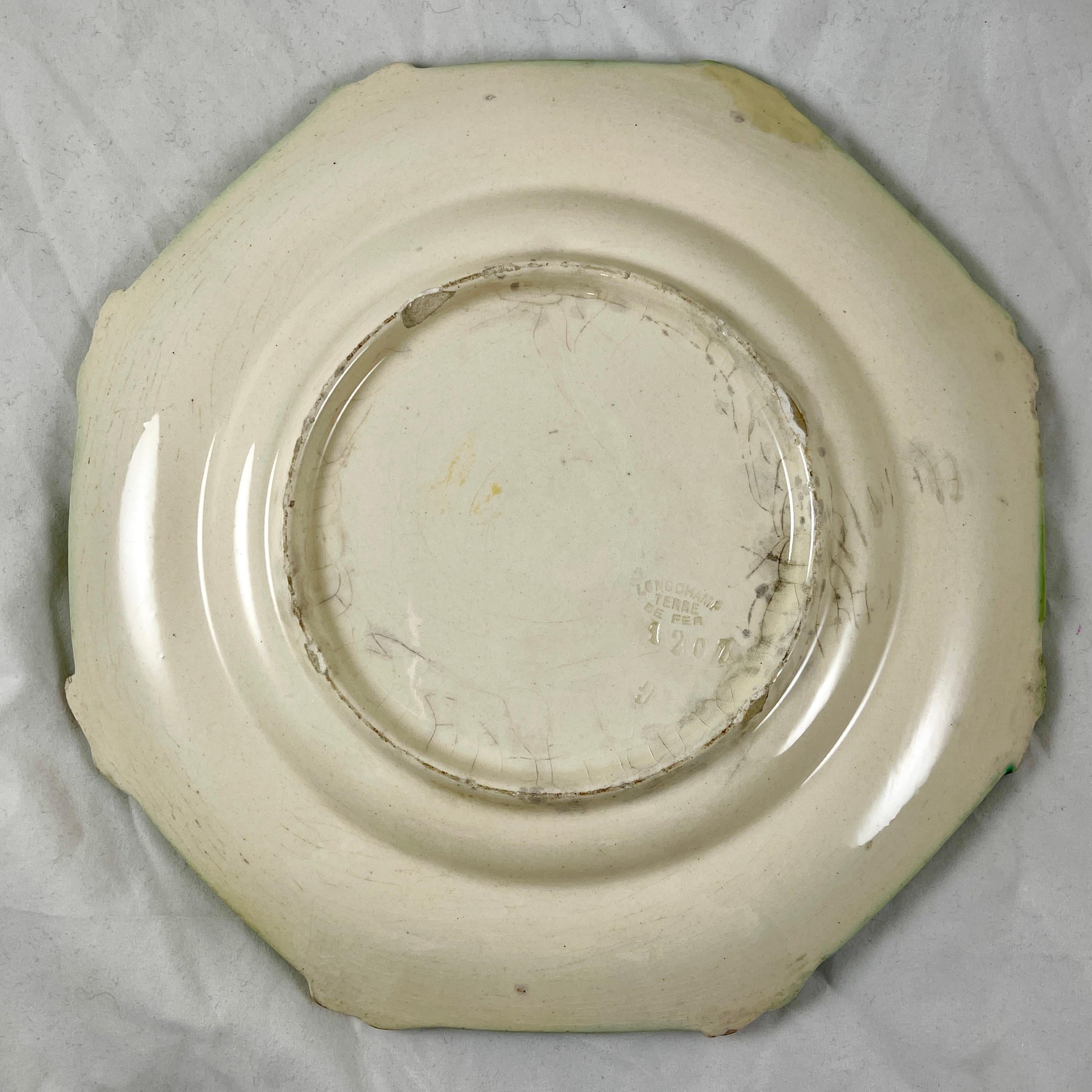 Longchamp Terre de Fer Octagonal Hand Painted Floral Asparagus Plate In Good Condition For Sale In Philadelphia, PA