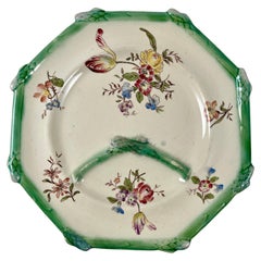 Antique Longchamp Terre de Fer Octagonal Hand Painted Floral Asparagus Plate