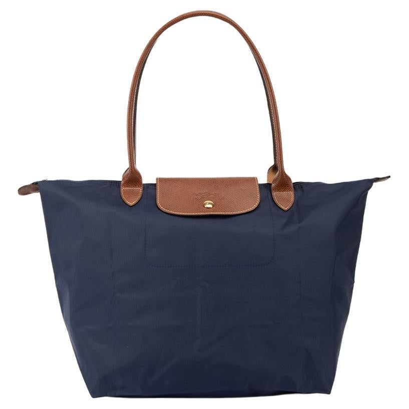 Longchamp Navy Blue Leather Small Le Pliage Tote For Sale at 1stDibs
