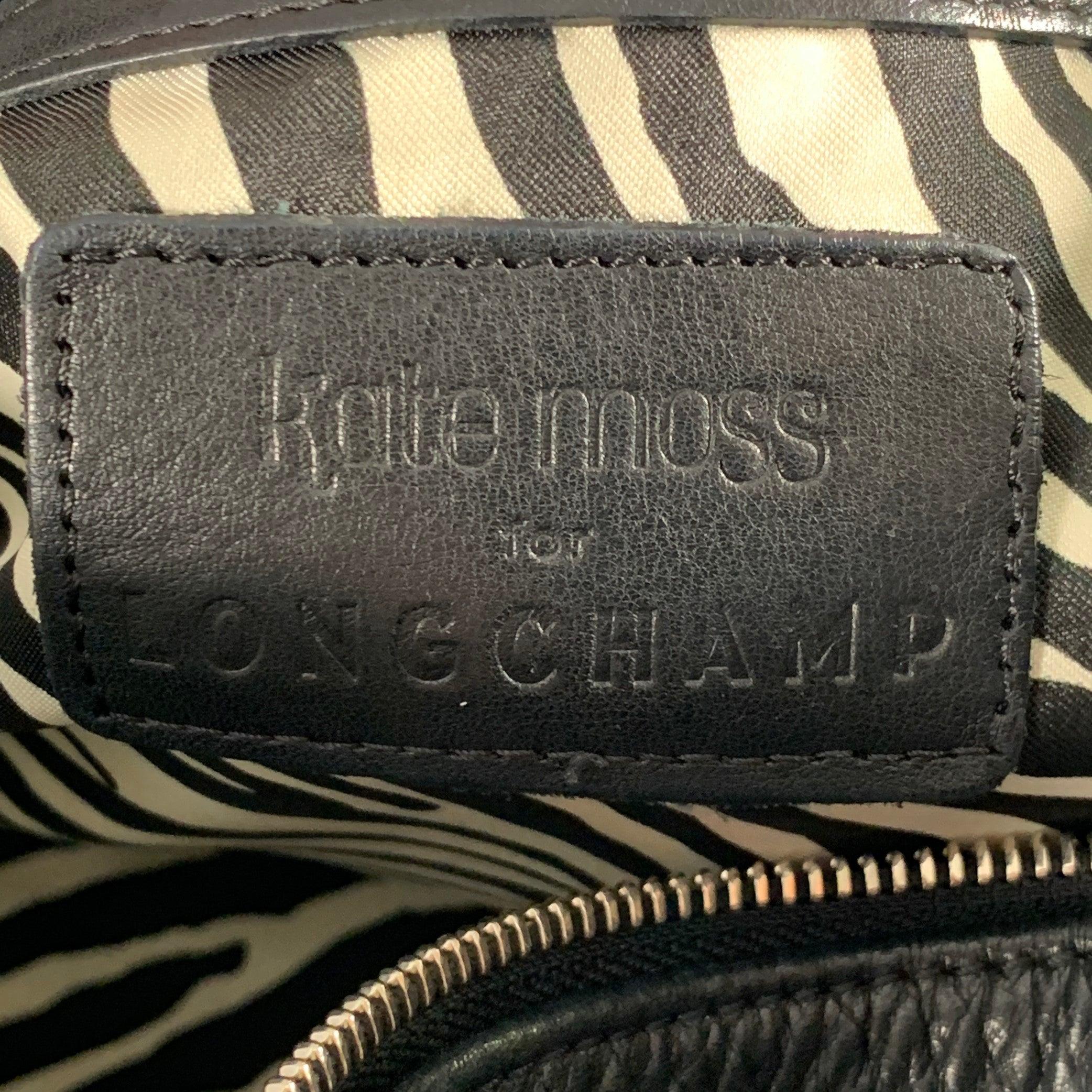 Longchamps x KATE MOSS Borsetta in pelle nera e argento con manici superiori in vendita 1