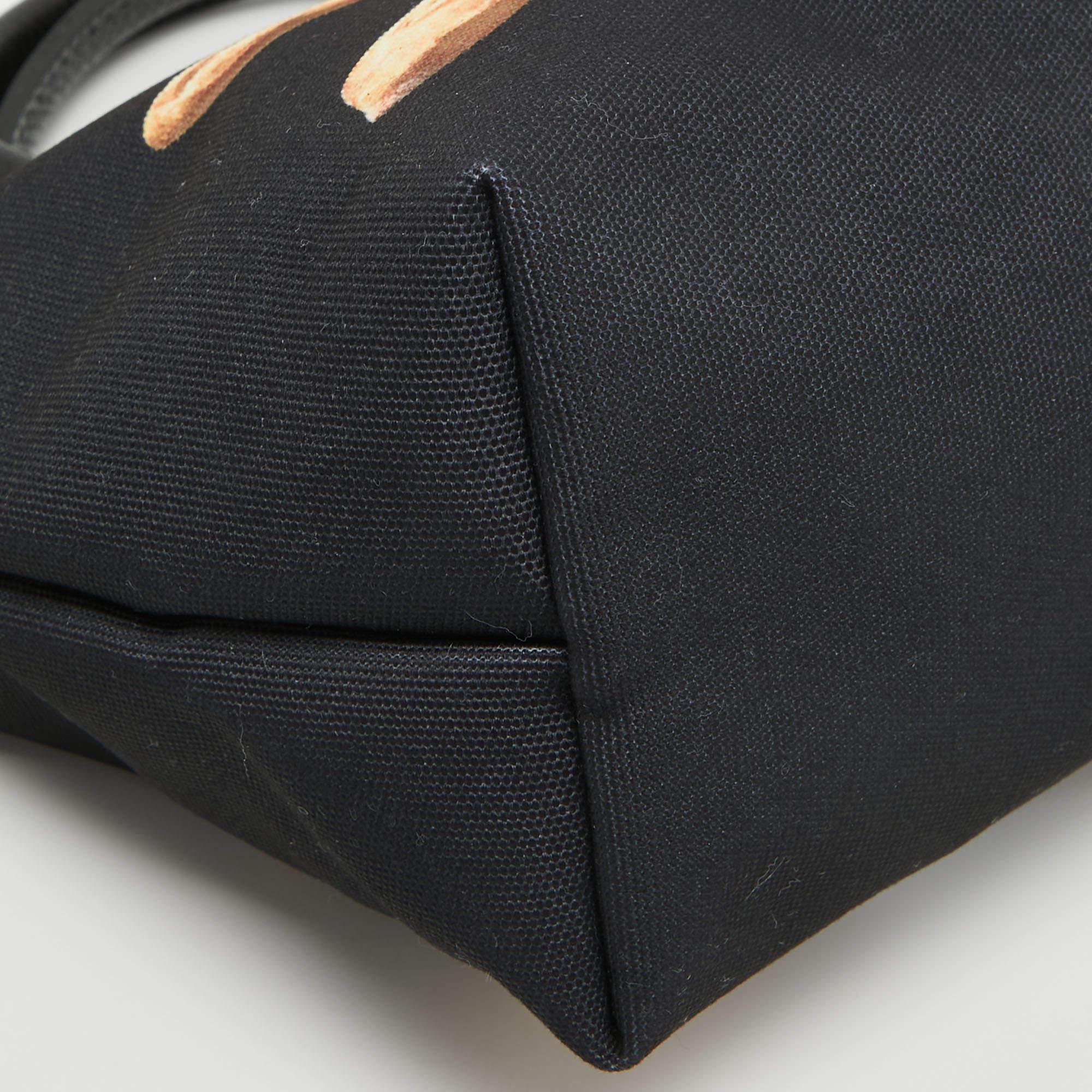 Longchamp x Toiletpaper Black Canvas and Leather XS Le Pliage Tote 5