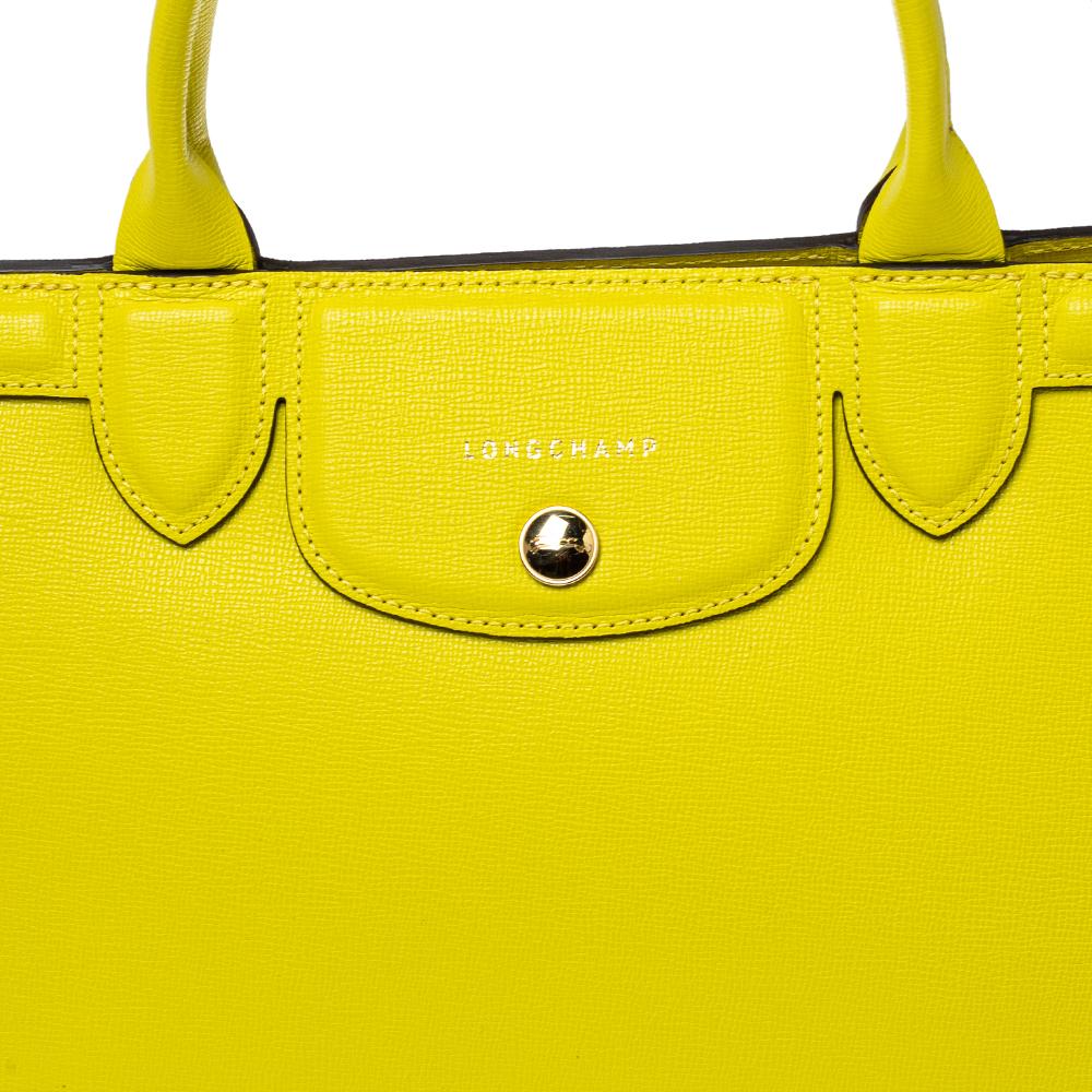 Women's Longchamp Yellow Leather Le Pliage Heritage Tote