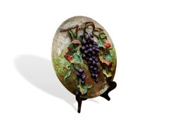 Longchamps French Majolica Barbotine Menton Wall Plaque with Grapes, circa 1880