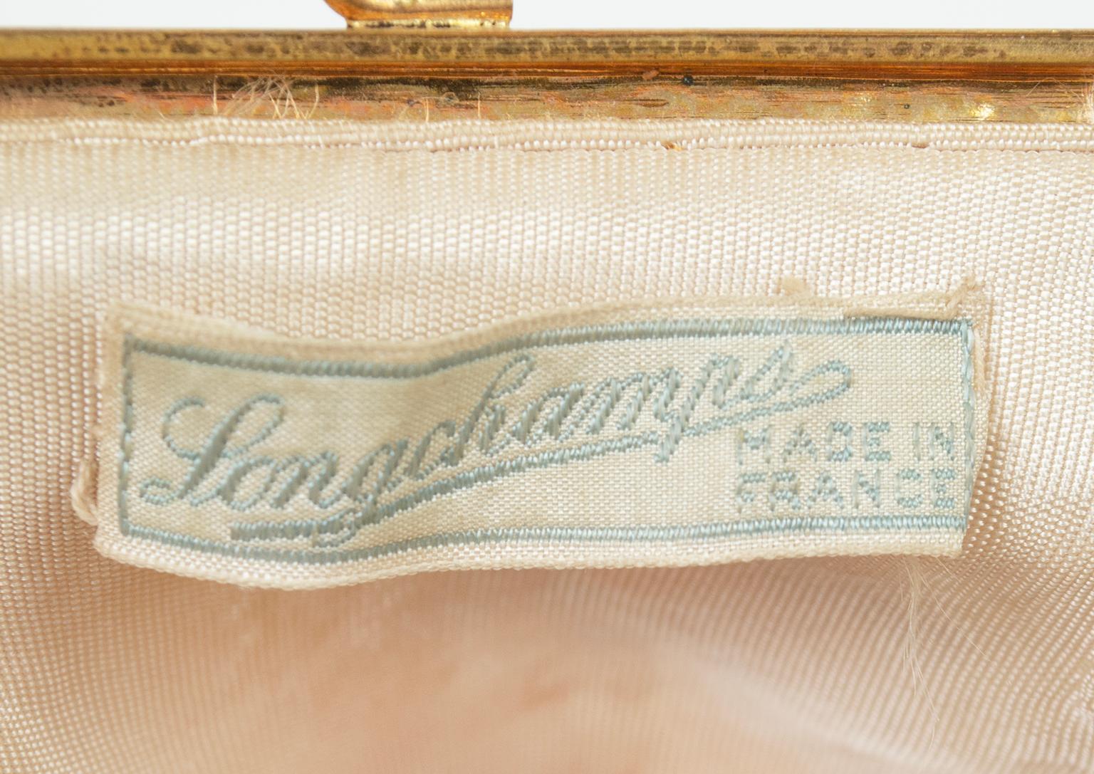 Longchamps Paris - Sac de soirée en micro-perles à fleurs ivoire avec poignée en chaîne, années 1950 en vente 6