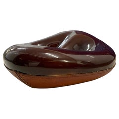 Longchamp leather and ceramic pipe holder, ashtray, stamped, French, circa 1955