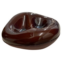 Longchamps portapipe in pelle e ceramica, posacenere, timbrato, francese, circa 1955