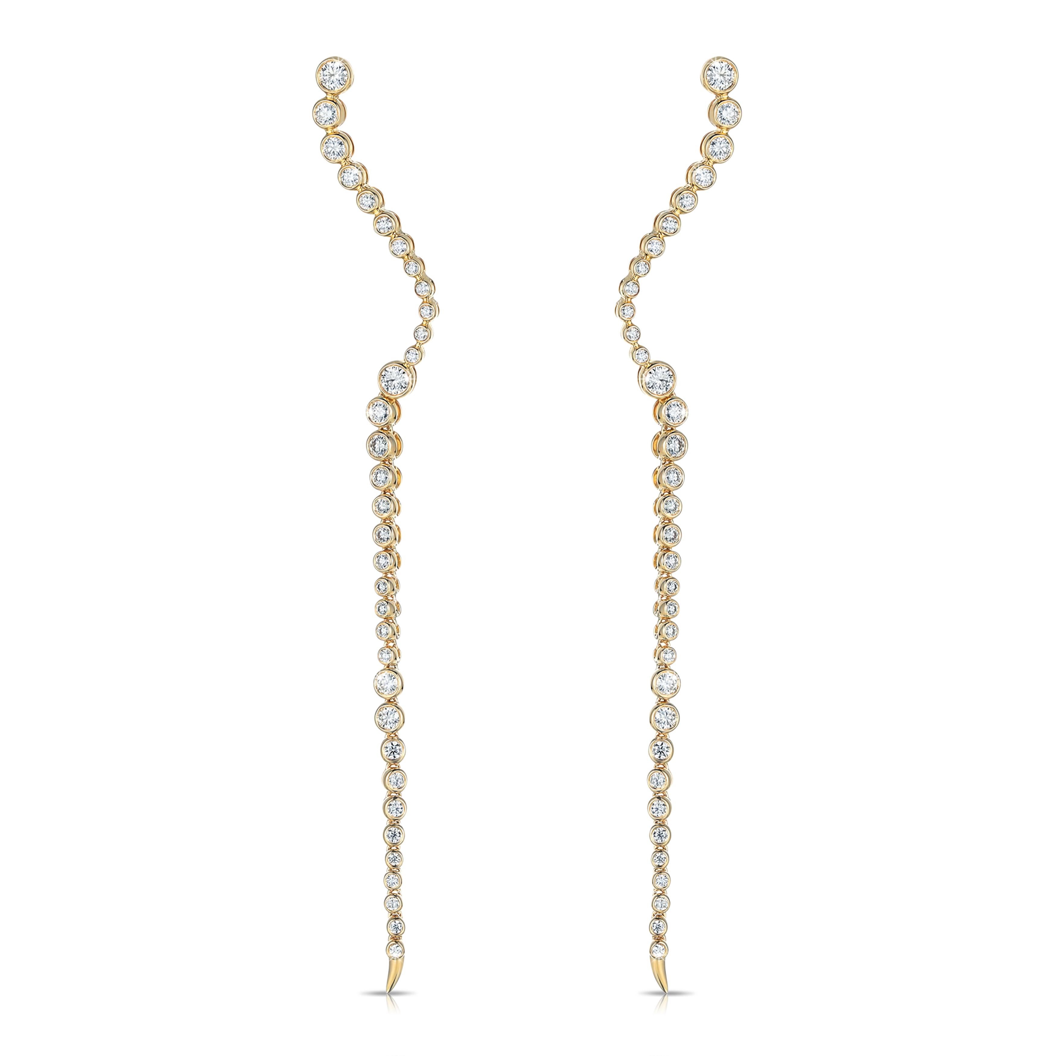 Modern Longevity Round Diamond 14K Yellow Gold Drop Earrings For Sale