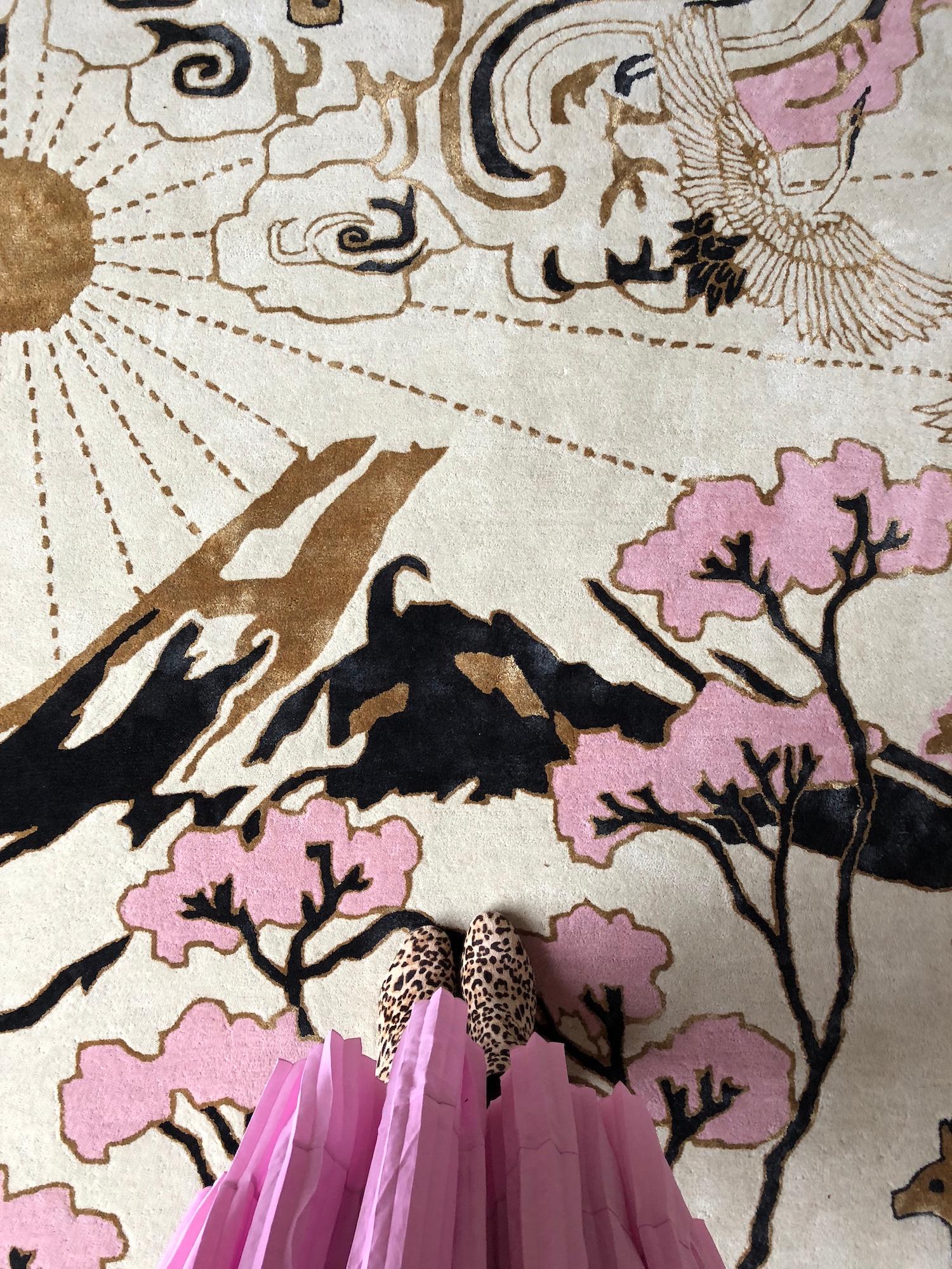 Longevity pink and gold is a hand tufted wool and viscose rug by Scottish designer Wendy Morrison. The rug is handcrafted in India and is good weave certified, meaning you can be confident that no child labour has been used during the manufacture of