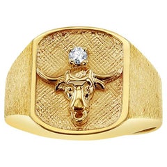 Bague Longhorn avec finition satinée brossée sur le côté en or jaune 14 carats