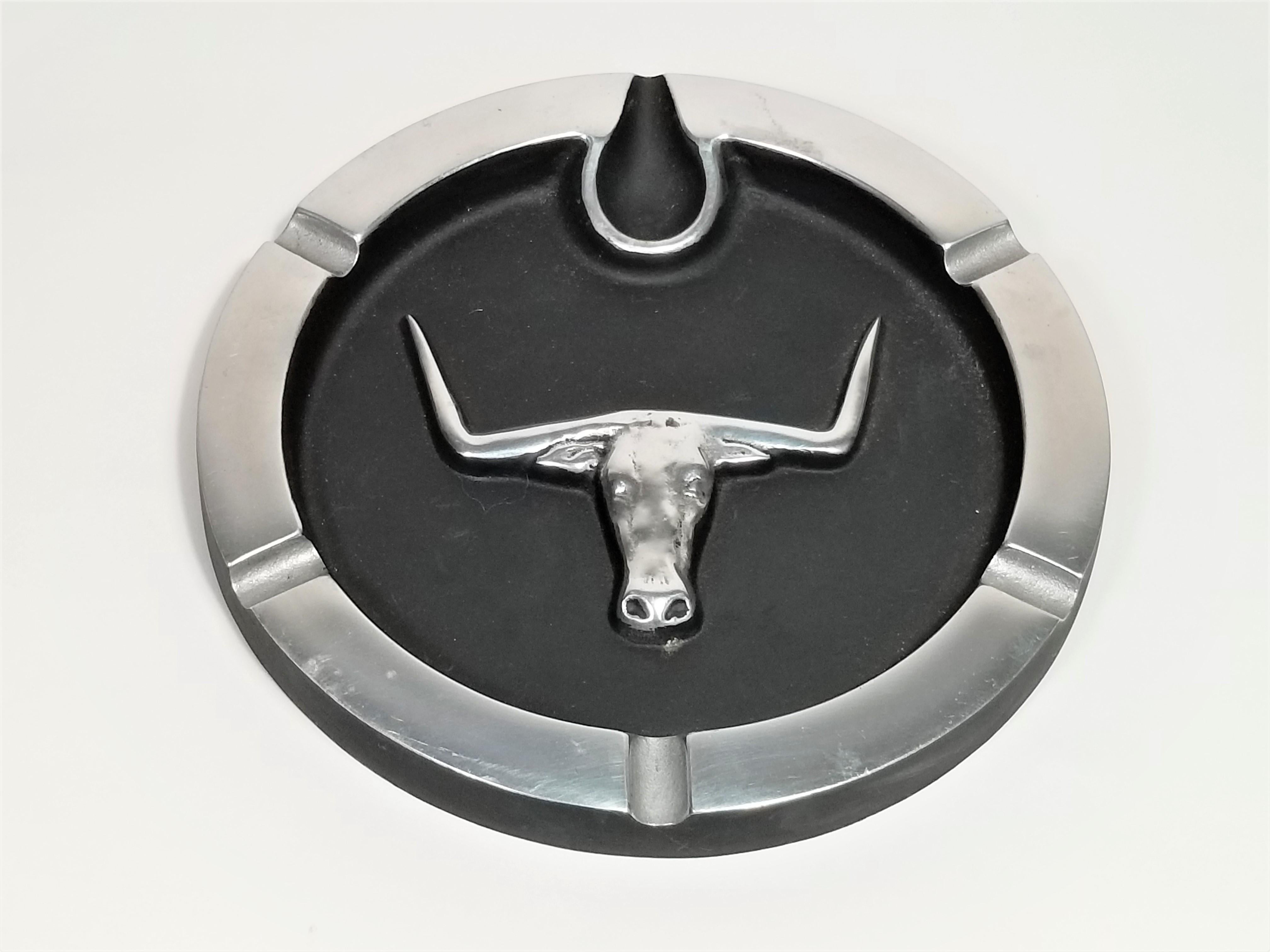 Longhorn Steer Pewter Ashtray Midcentury In Good Condition For Sale In New York, NY
