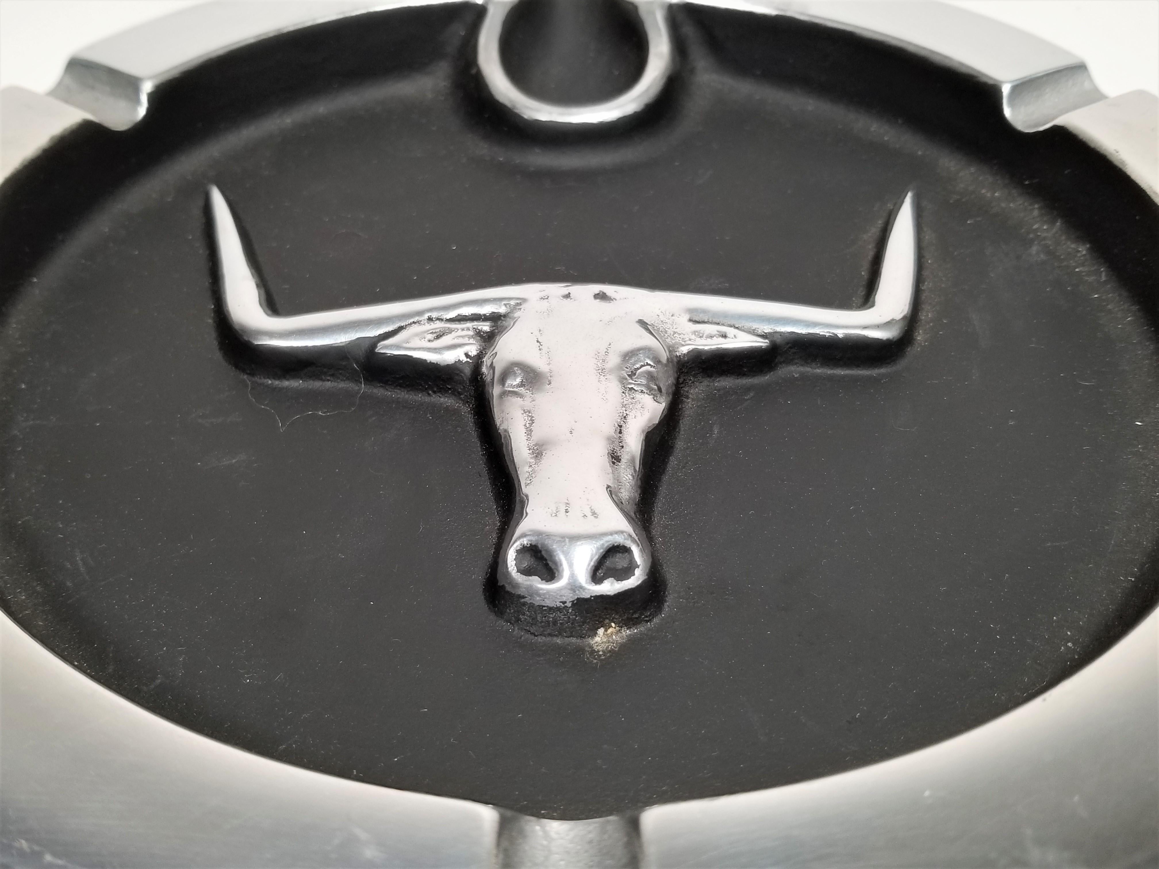 20th Century Longhorn Steer Pewter Ashtray Midcentury For Sale