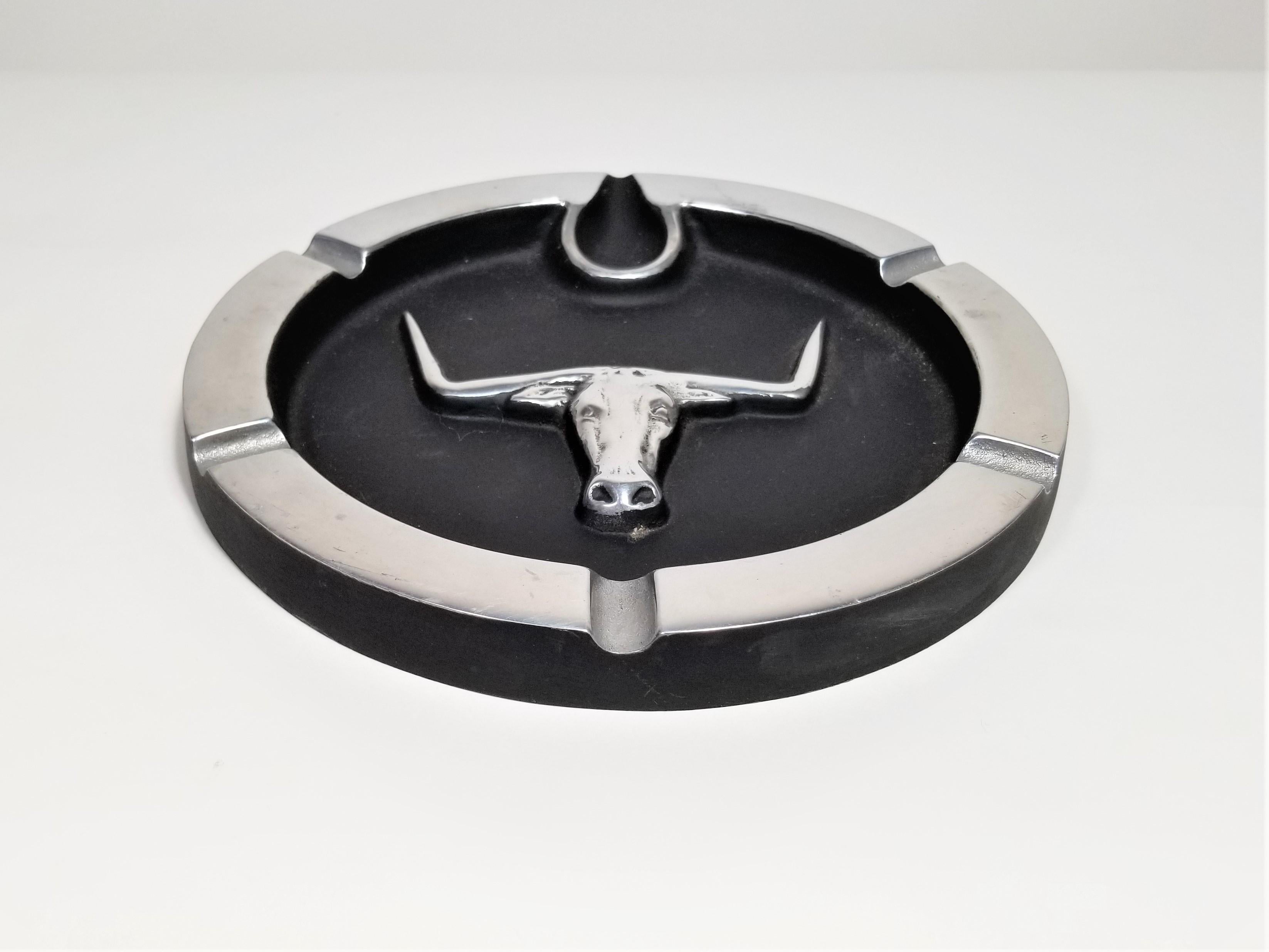 Steel Longhorn Steer Pewter Ashtray Midcentury For Sale