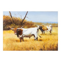 Longhorns Original Oil Painting by E. Tapia
