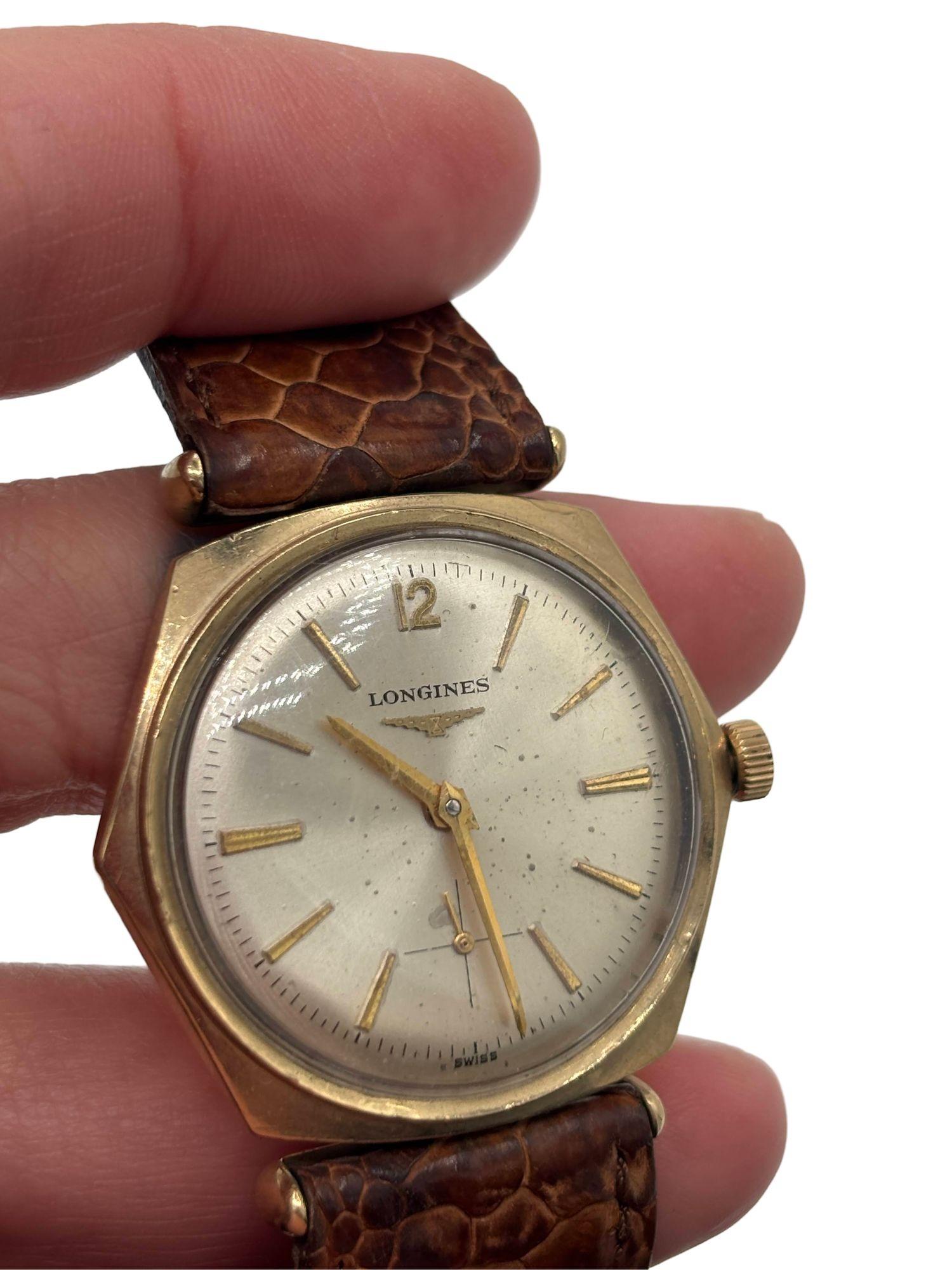 Longines 10K Gold-Filled Hexagonal Case Manual Watch w/ Crocodile Leather Band For Sale 5