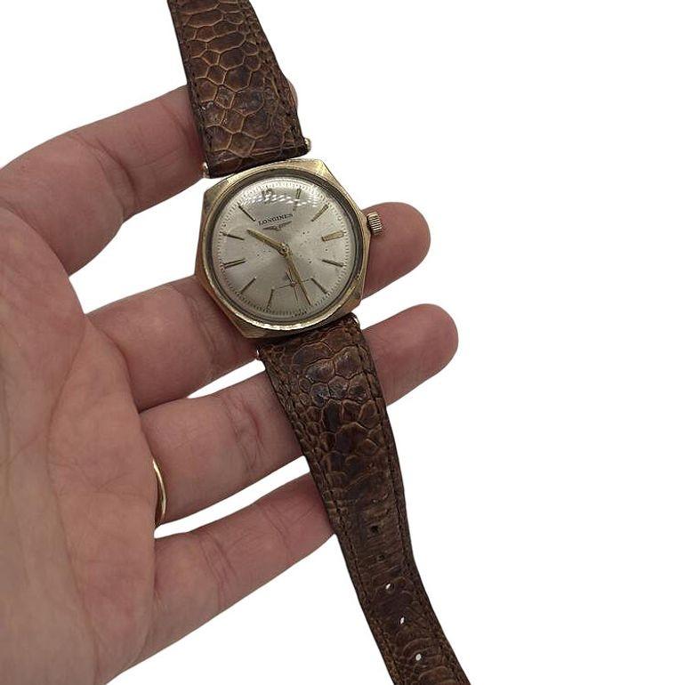 Longines 10K Gold-Filled Hexagonal Case Manual Watch w/ Crocodile Leather Band For Sale 6