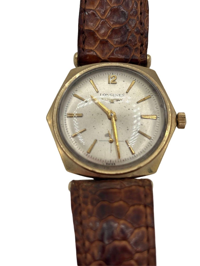 Longines 10K Gold-Filled Hexagonal Case Manual Watch w/ Crocodile