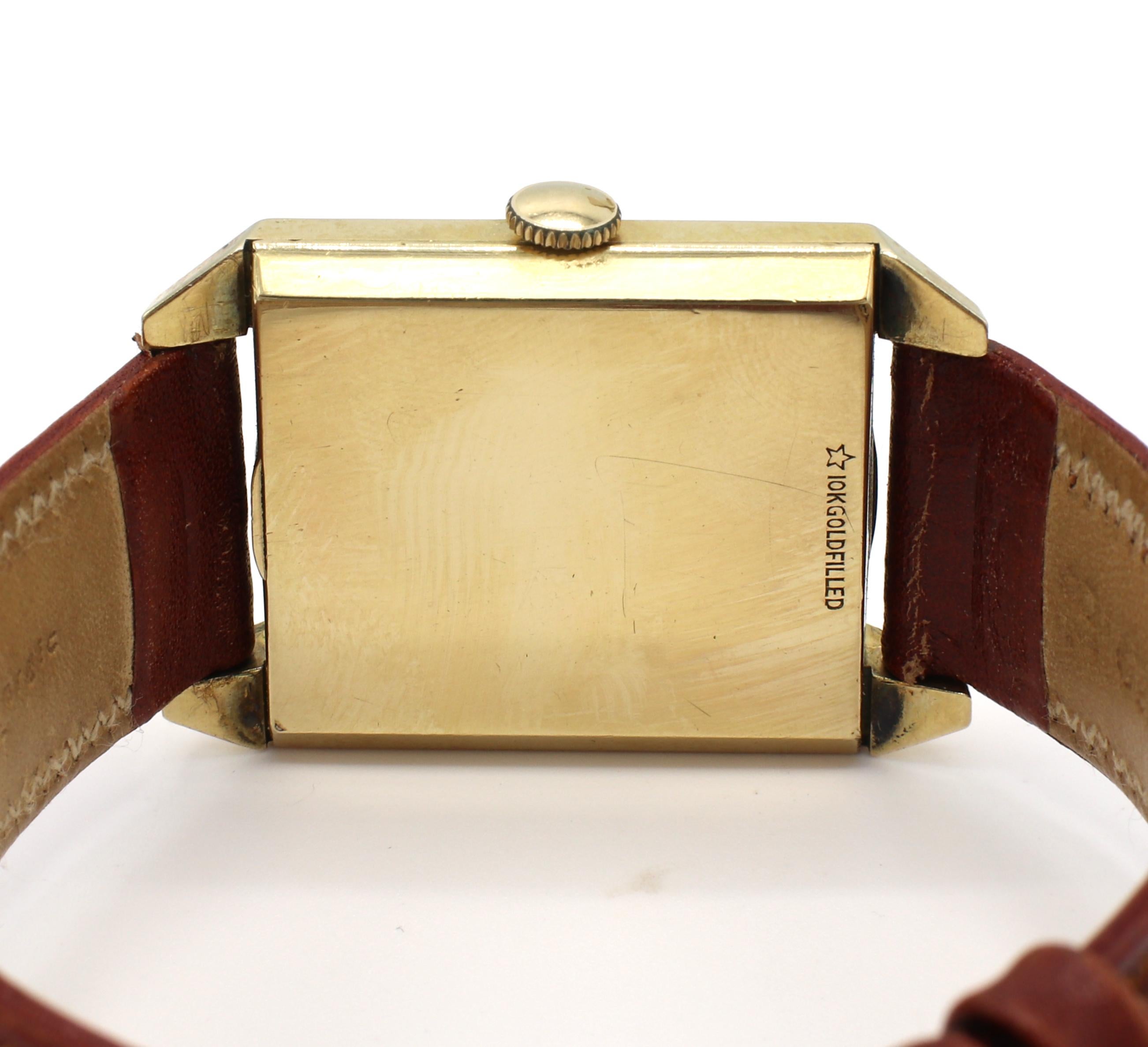 Longines 10K Gold Filled Manual Wind Tank Wrist Watch Leather Strap In Good Condition In  Baltimore, MD