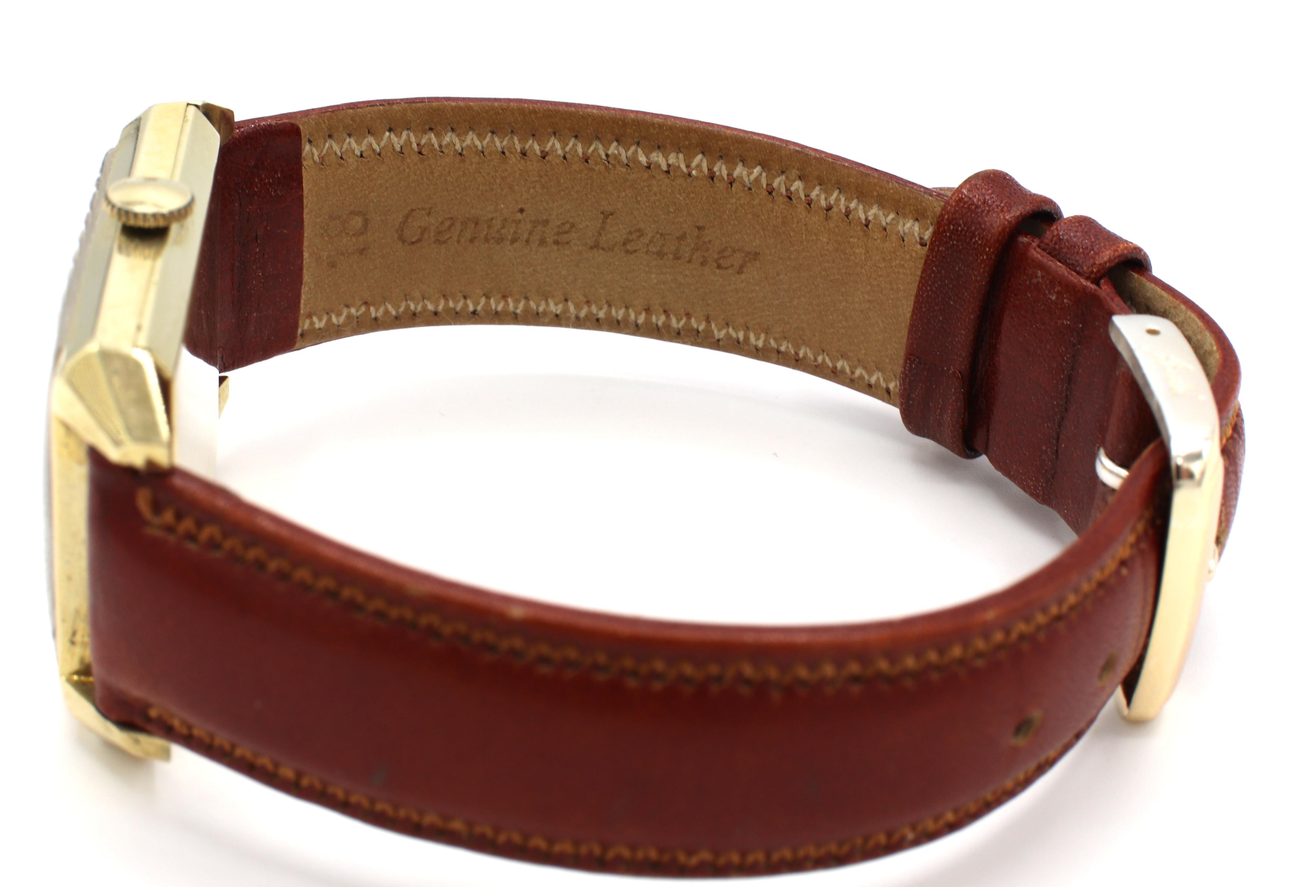 Women's or Men's Longines 10K Gold Filled Manual Wind Tank Wrist Watch Leather Strap