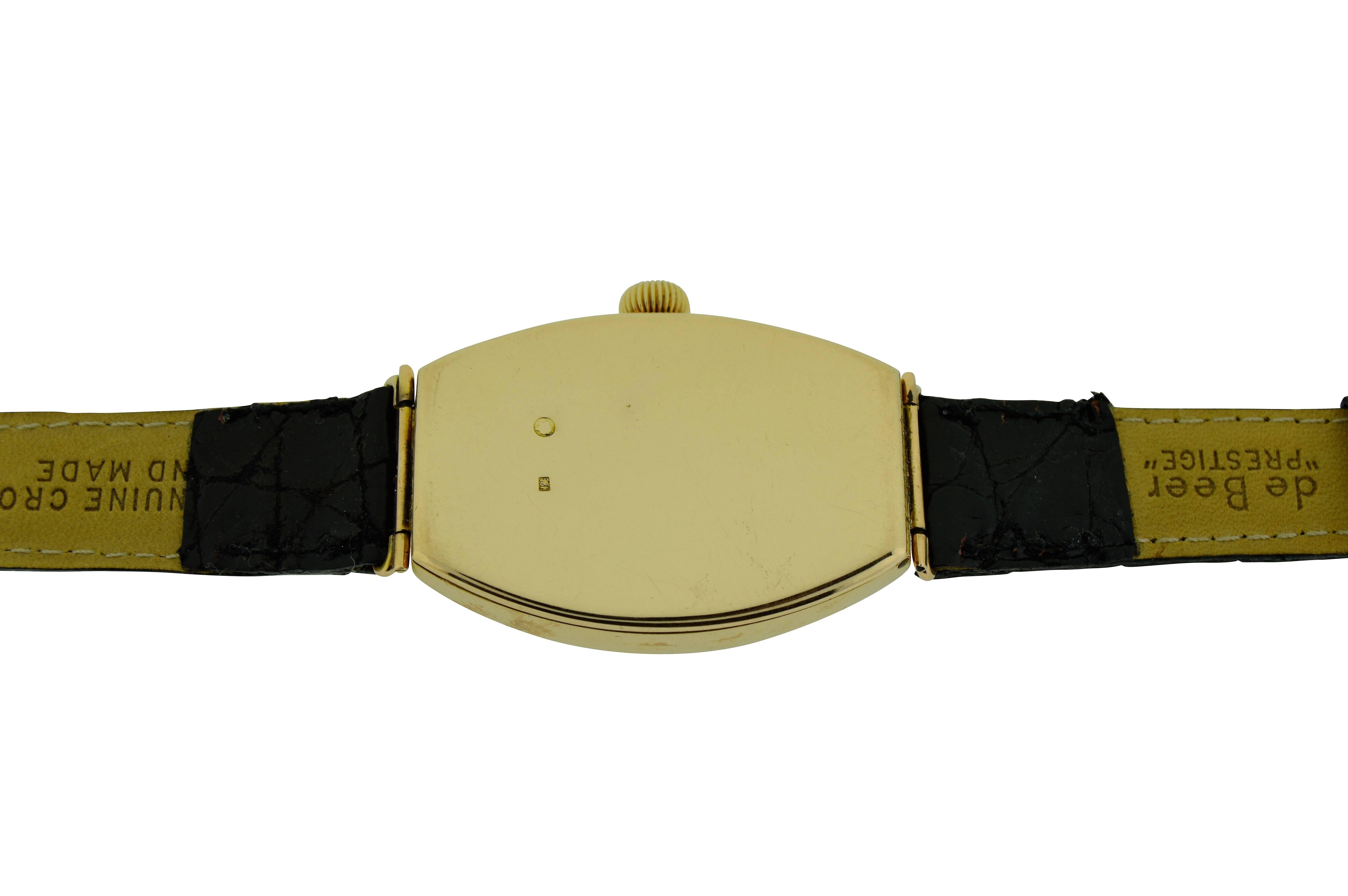 Longines 14 Karat Gold Art Deco Tonneau Shaped Manual Watch, circa 1920s 4