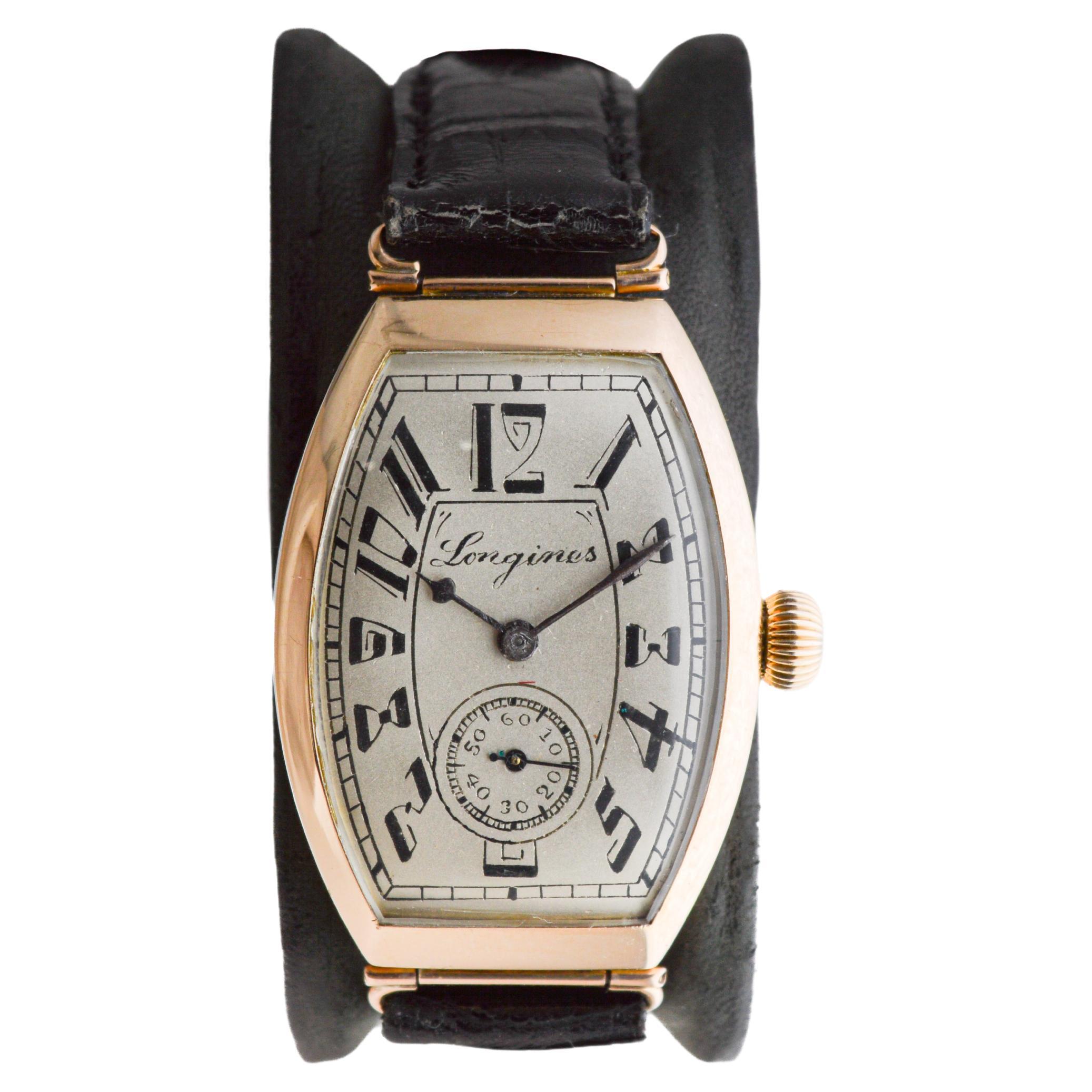 Longines 14 Karat Gold Art Deco Tonneau Shaped Manual Watch circa 1920s at 1stDibs longines humphrey bogart wittnauer swiss 1880 watch longines watch price in nigeria