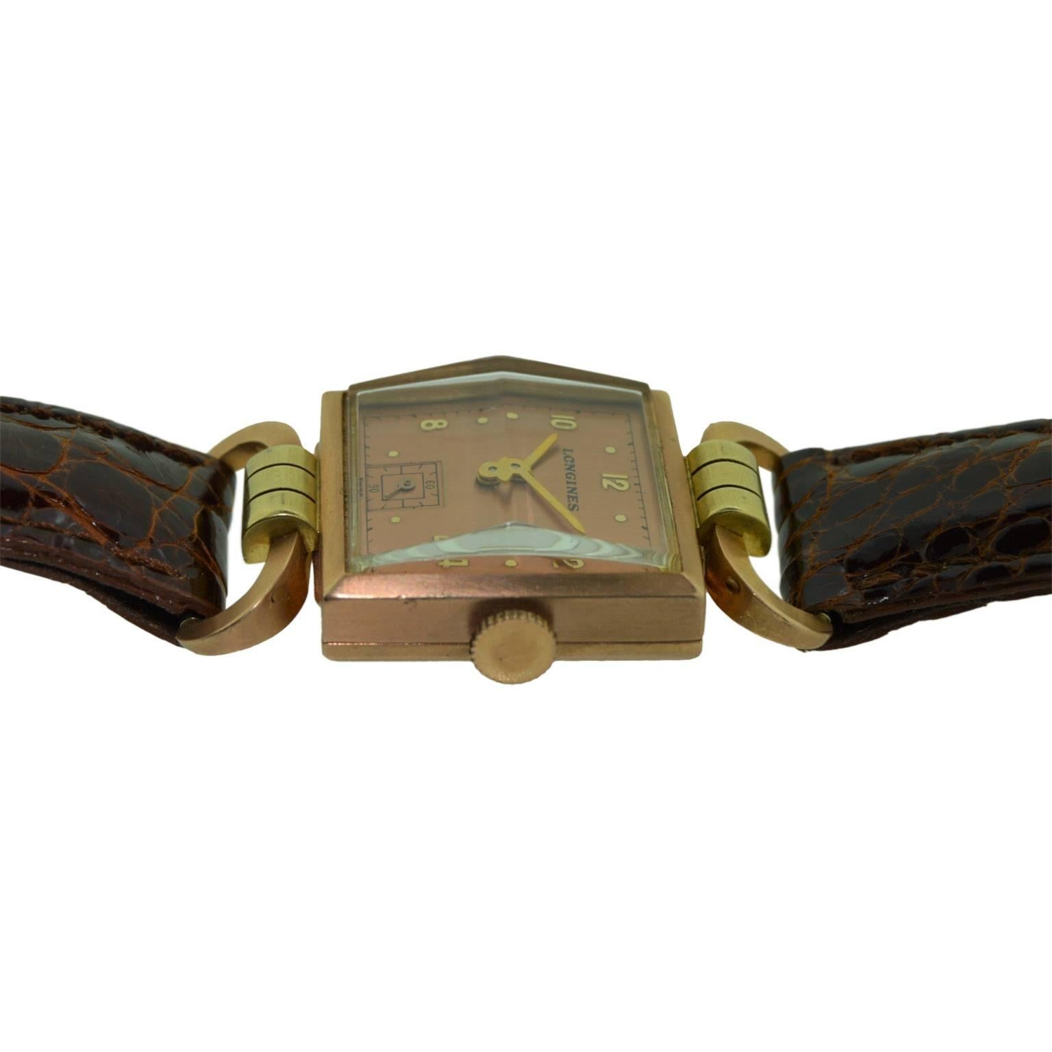 Women's or Men's Longines 14 Karat Two-Tone Gold Art Deco Articulated Lug Wristwatch