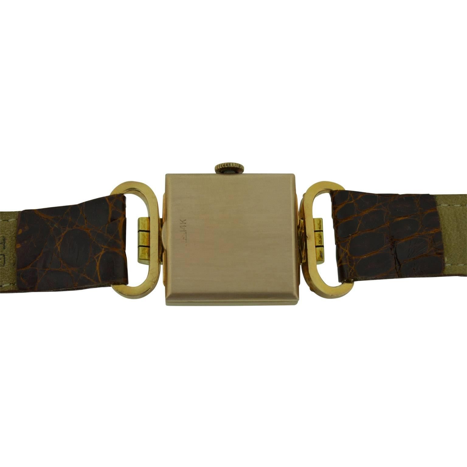Longines 14 Karat Two-Tone Gold Art Deco Articulated Lug Wristwatch 2