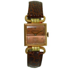 Vintage Longines 14 Karat Two-Tone Gold Art Deco Articulated Lug Wristwatch