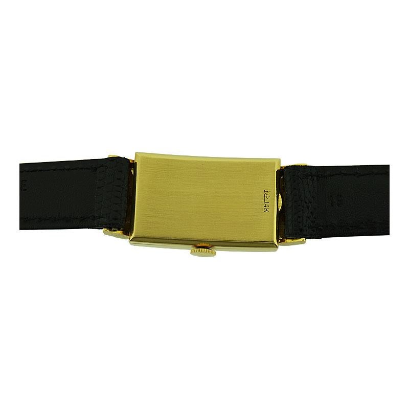 Longines 14 Karat Yellow Gold Art Deco Tank Style Watch with Original Dial 3