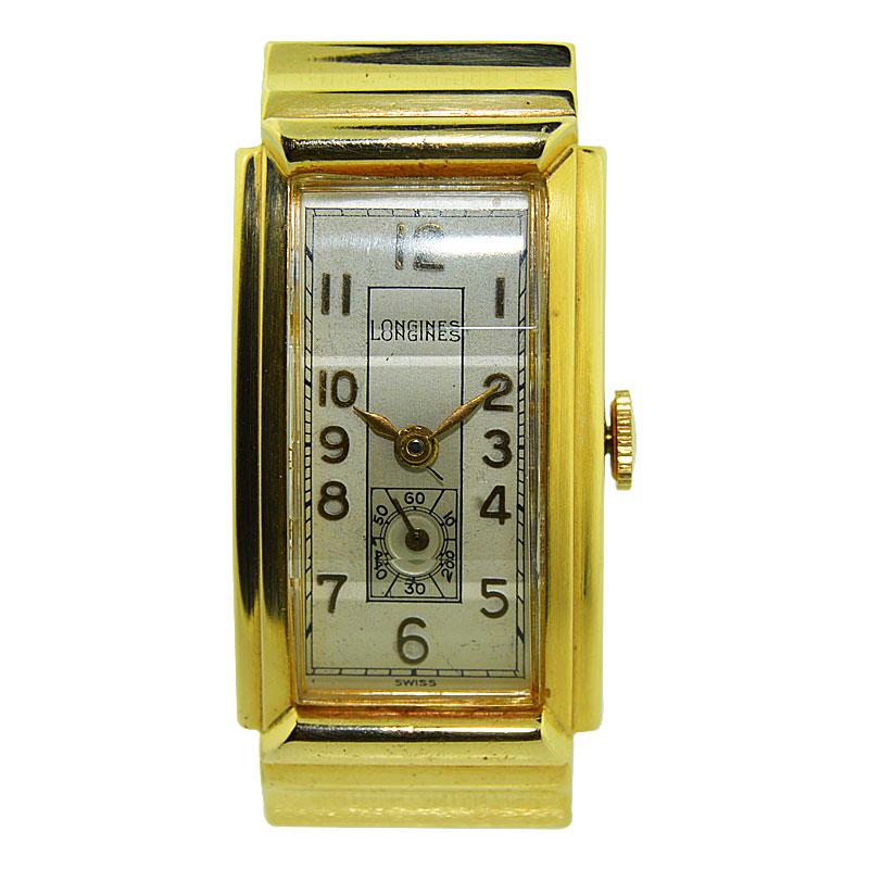 Longines Rectangle Gold Dial 18 Karat Yellow Gold Leather Quartz Ladies ...