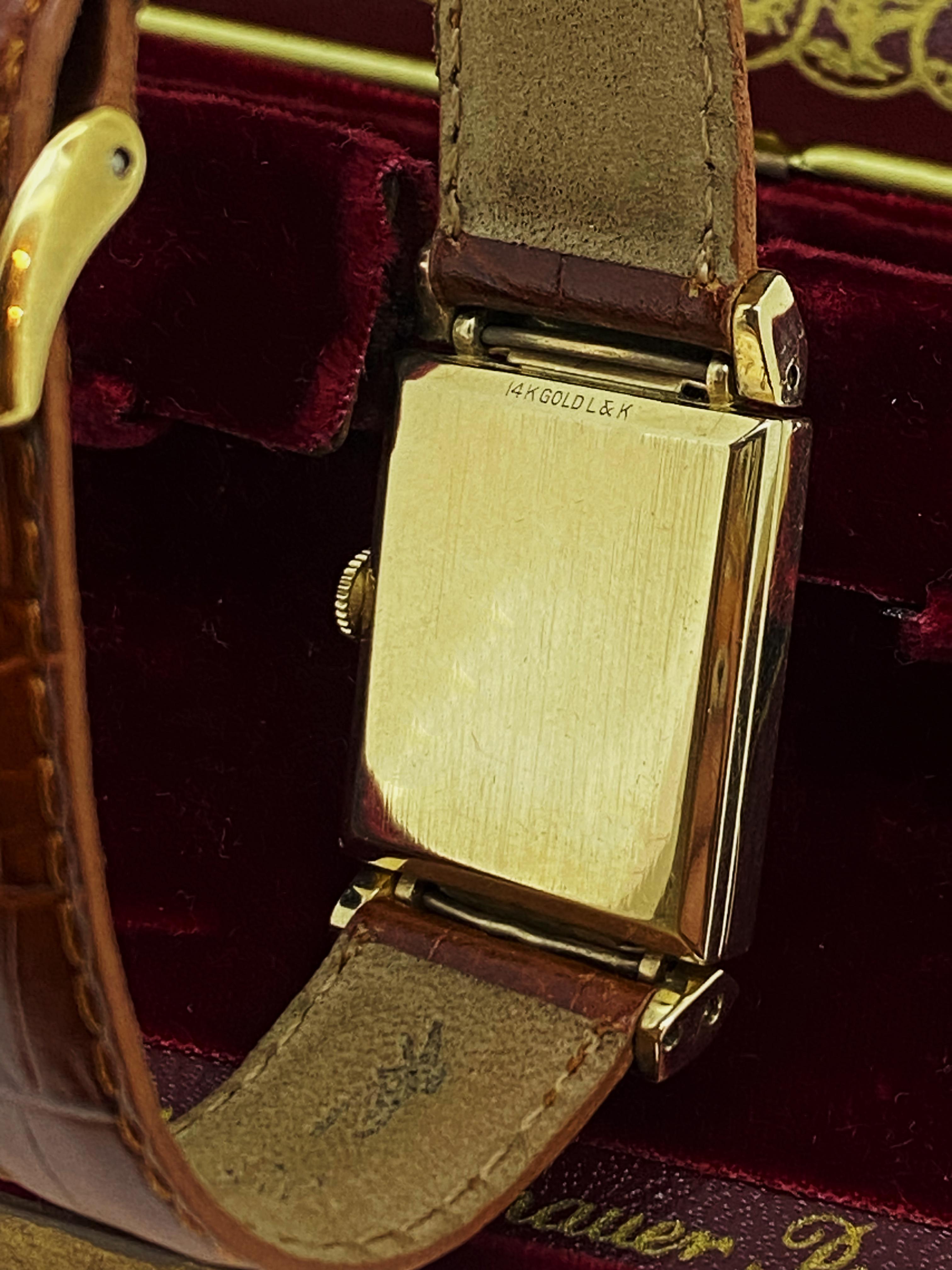 Longines 14K Gold ref 3389, 22.L c1953 Rectangle Articulated Adaptive Lugs Watch For Sale 1
