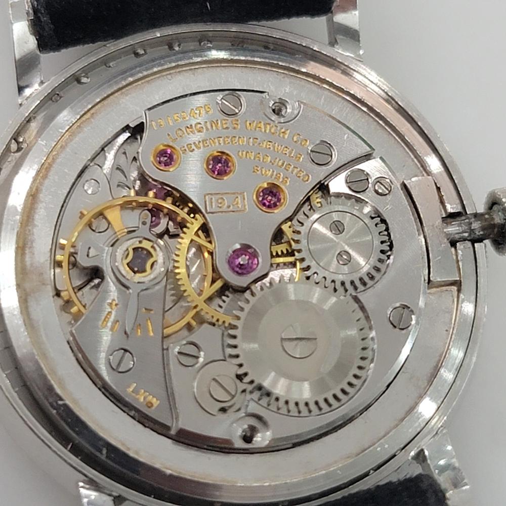 Reloj de cuerda manual Longines de oro blanco de 14 quilates de 28 mm de los años 60 para señora de cóctel con diamantes RA654 en venta 9