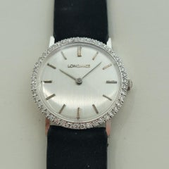 Longines 14k White Gold 28mm 1960s Ladies Cocktail Diamond Hand Wind Watch RA654