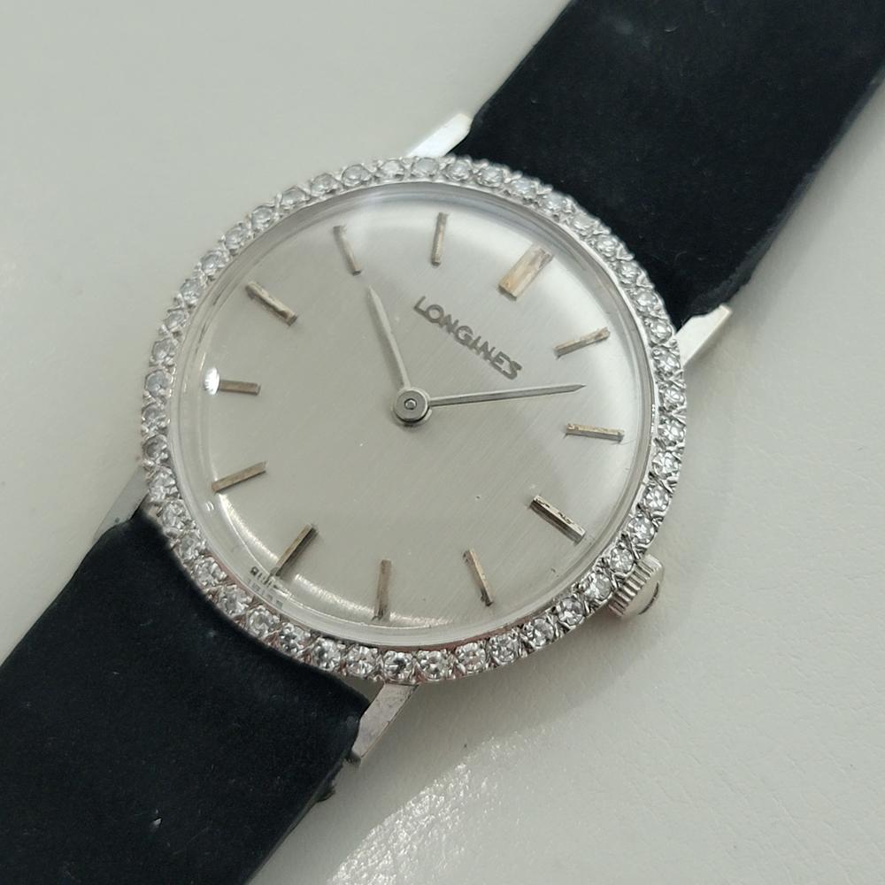 De las mujeres Reloj de cuerda manual Longines de oro blanco de 14 quilates de 28 mm de los años 60 para señora de cóctel con diamantes RA654 en venta