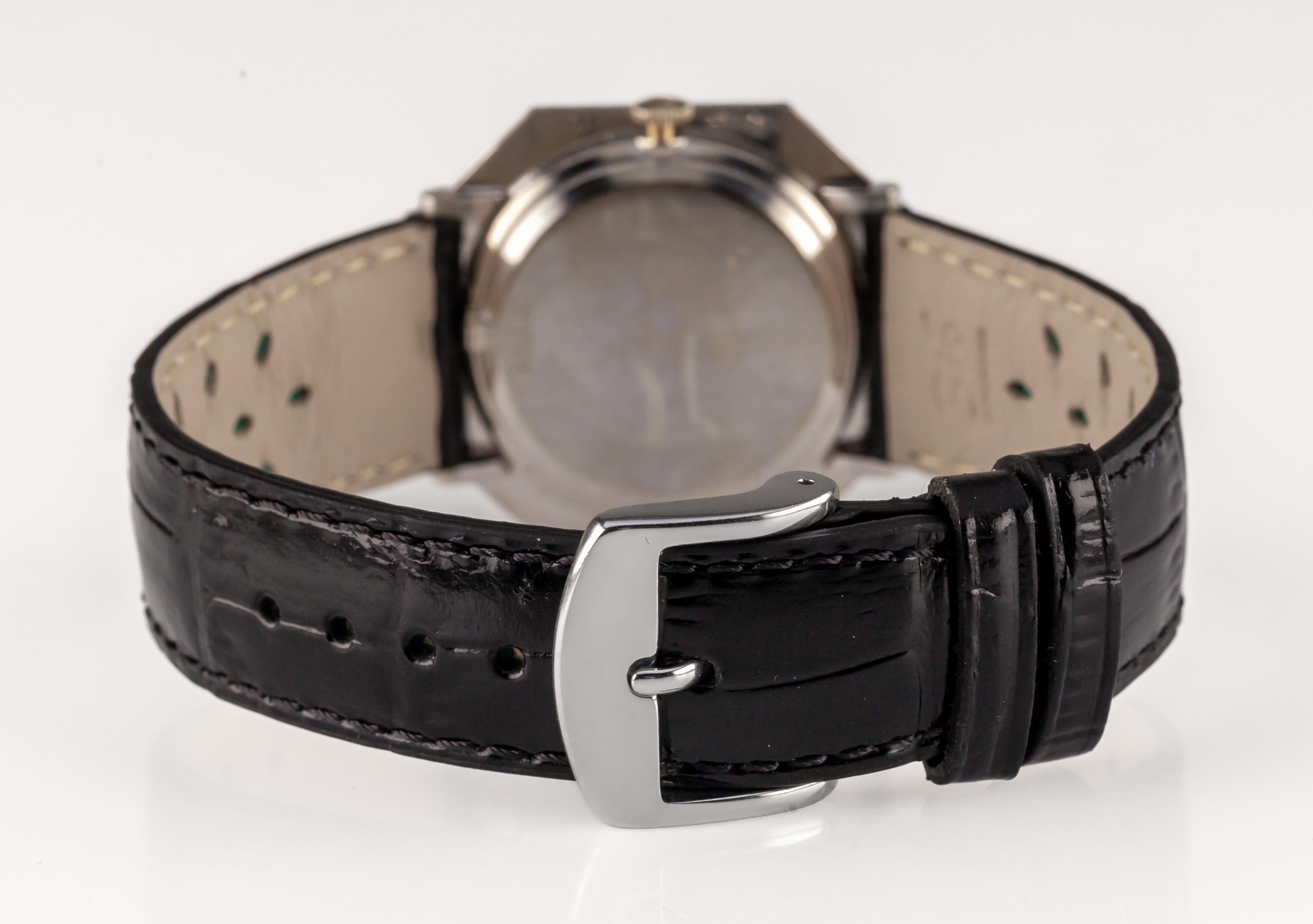 Longines 14k White Gold Square Men's Dress Watch w/ Diamond Bezel 428 In Good Condition For Sale In Sherman Oaks, CA