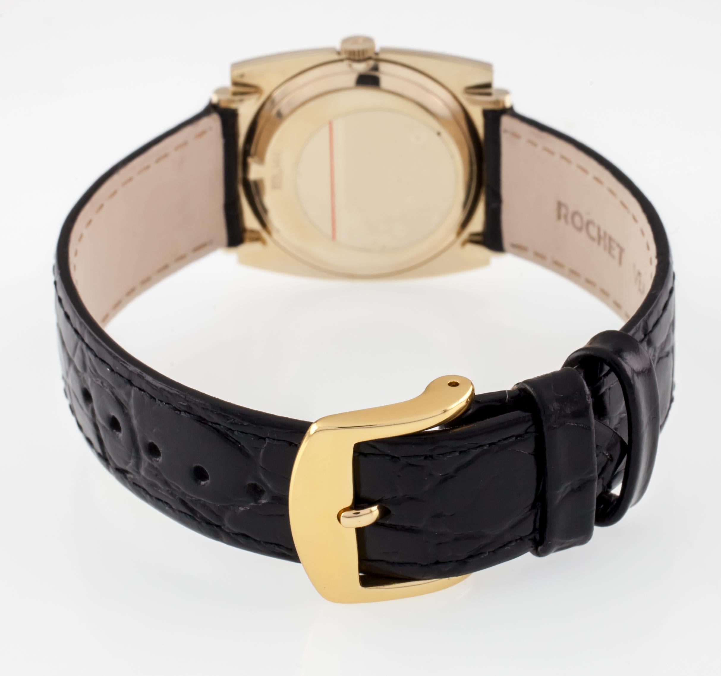 Longines 14k Gelbgold Herren-Hand-Winding-Uhr mit schwarzem Lederband im Angebot 1
