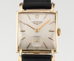 Longines 14k Yellow Gold Men's Square Mechanical Watch 22L 1960s w/ Leather Band