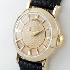 Longines 14 Karat Gold Women's Mystery Dial Hand-Winding Watch with Leather Band