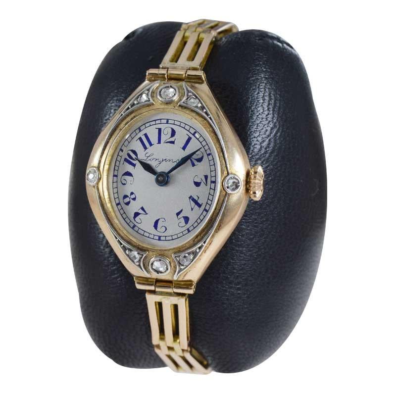 FACTORY / HOUSE: Longines Watch Co.
STYLE / REFERENCE: Art Nouveau / Tonneau / Russian Construction
METAL / MATERIAL: 14Kt Yellow Gold
CIRCA / YEAR: 1914
DIMENSIONS / SIZE: Length 32mm x Width 23mm
MOVEMENT / CALIBER: Manual Winding / 17 Jewels