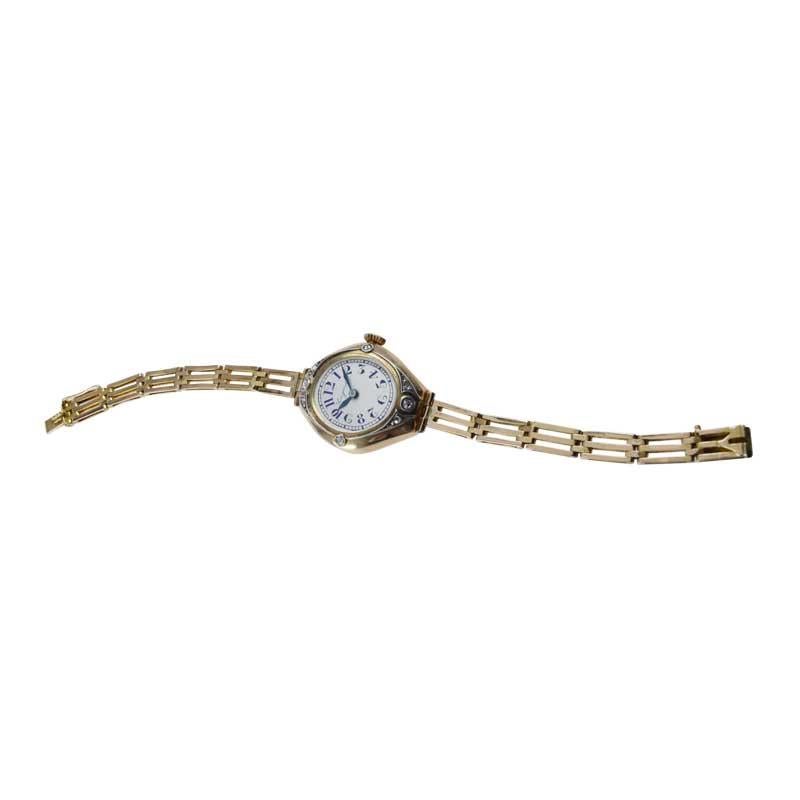 Longines: 14 Karat Jugendstil-Uhr im russischen Stil von 1914 mit Original-Zifferblatt im Angebot 4