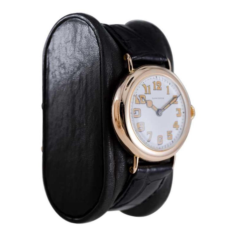 Longines 14Kt. Gold Campaign Stye Trench Watch with Original Enamel ...