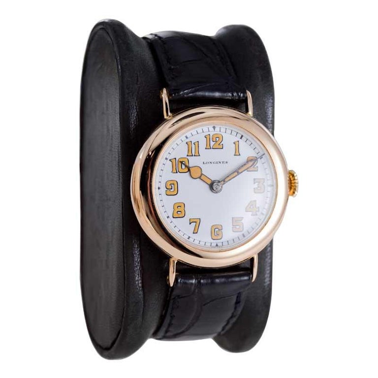 Longines 14Kt. Gold Campaign Stye Trench Watch with Original Enamel ...