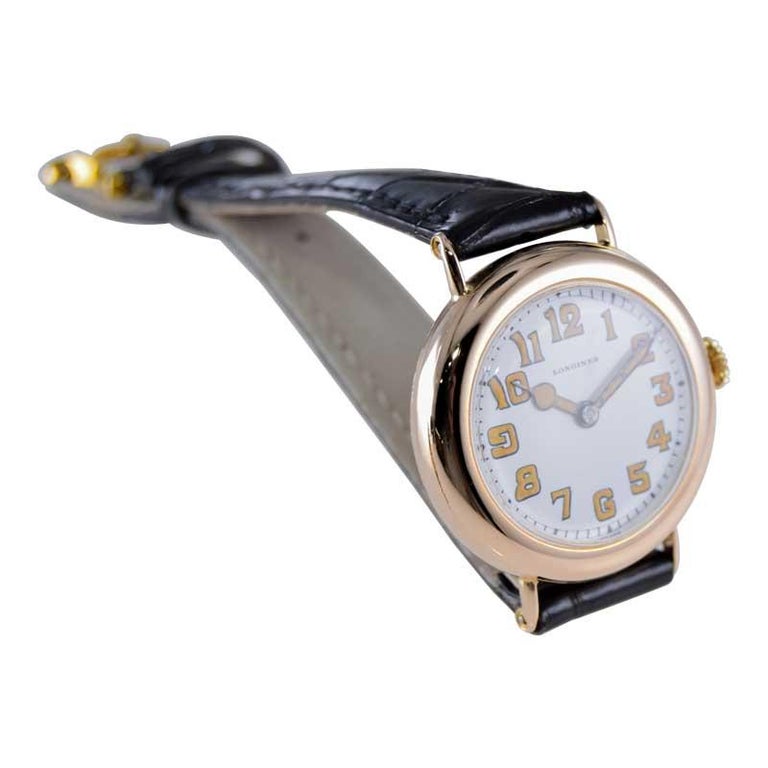 Longines 14Kt. Gold Campaign Stye Trench Watch with Original Enamel ...