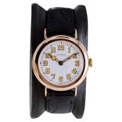 Longines 14Kt. Gold Campaign Stye Trench Watch with Original Enamel Dial, 1917