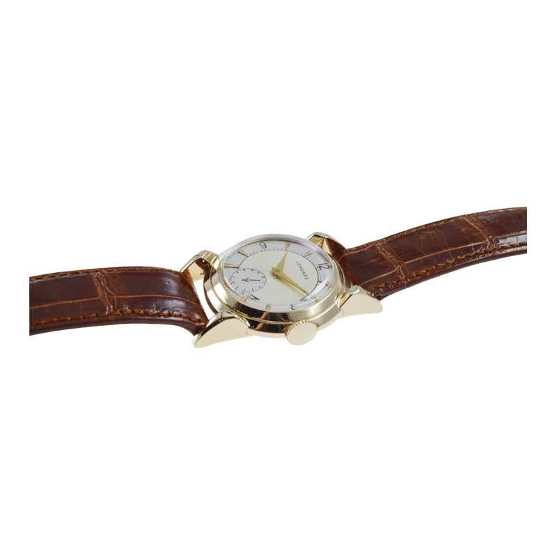 Longines 14 Karat Solid Gold Art Deco Wristwatch, circa 1940s 1