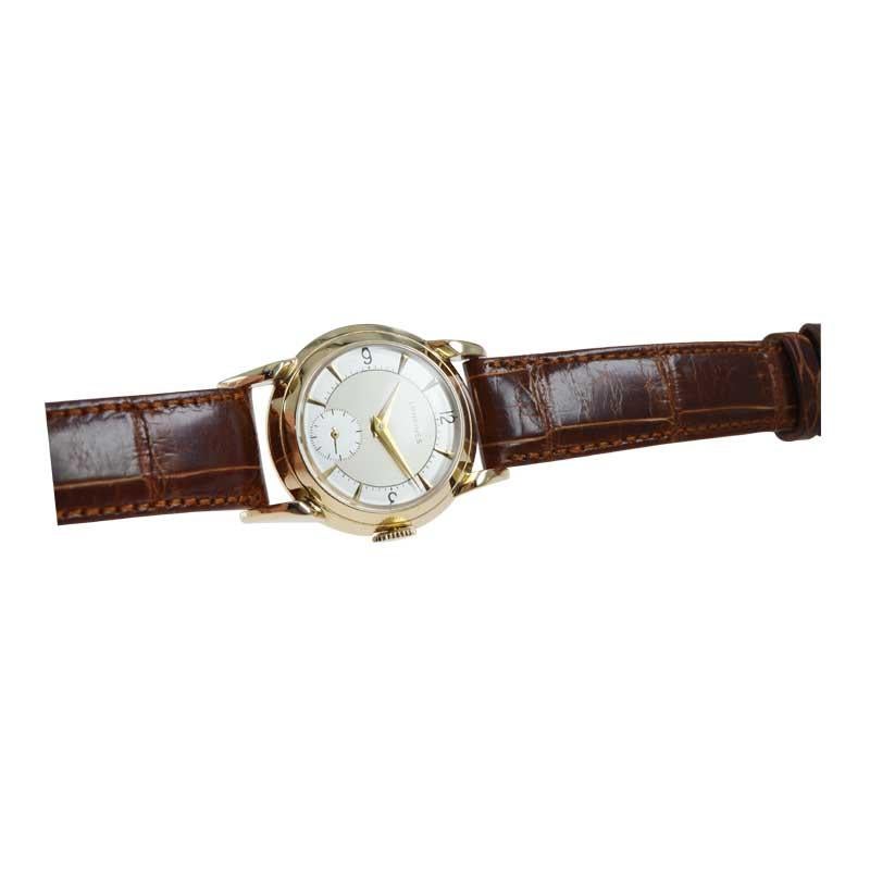 Longines 14 Karat Solid Gold Art Deco Wristwatch, circa 1940s 2